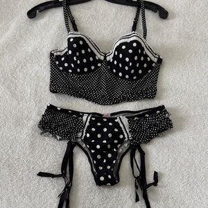 Polka Dot Black and White Women's Lingerie Set